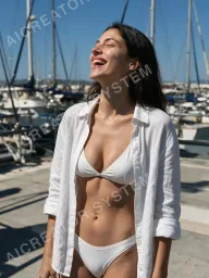 Lyra on a villa pool terrace, one of the scenes included in her set