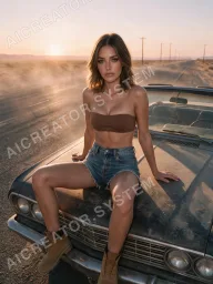 Nova on a desert highway at sunset, one of the scenes included in her set