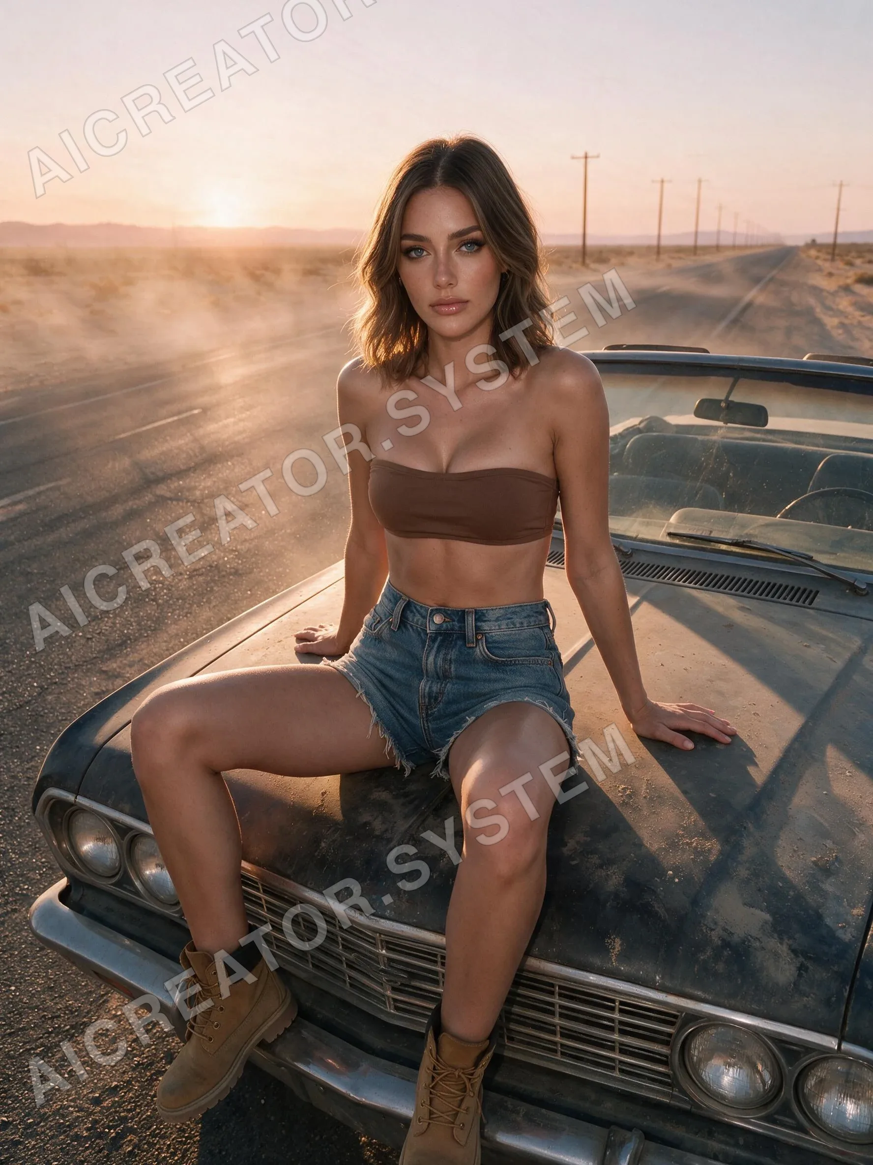 Nova on a desert highway at sunset, one of the scenes included in her set