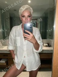 Vivian on a beach in an open mesh dress, one of the scenes included in her set